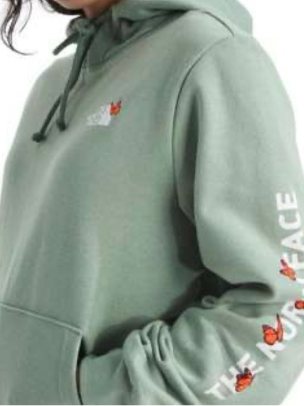 The North Face Women's Sage Green Hoodie with Butterfly Embroidery